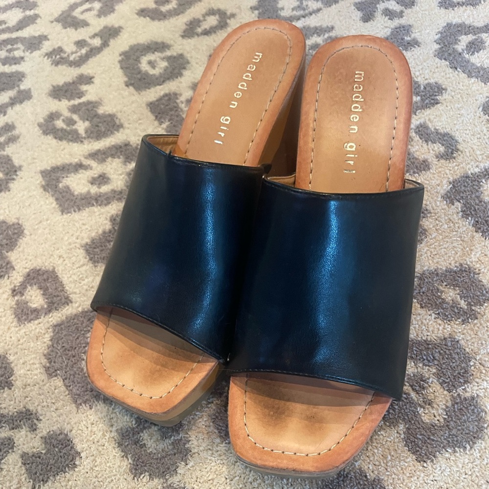 Madden Girl Black Leather Mules